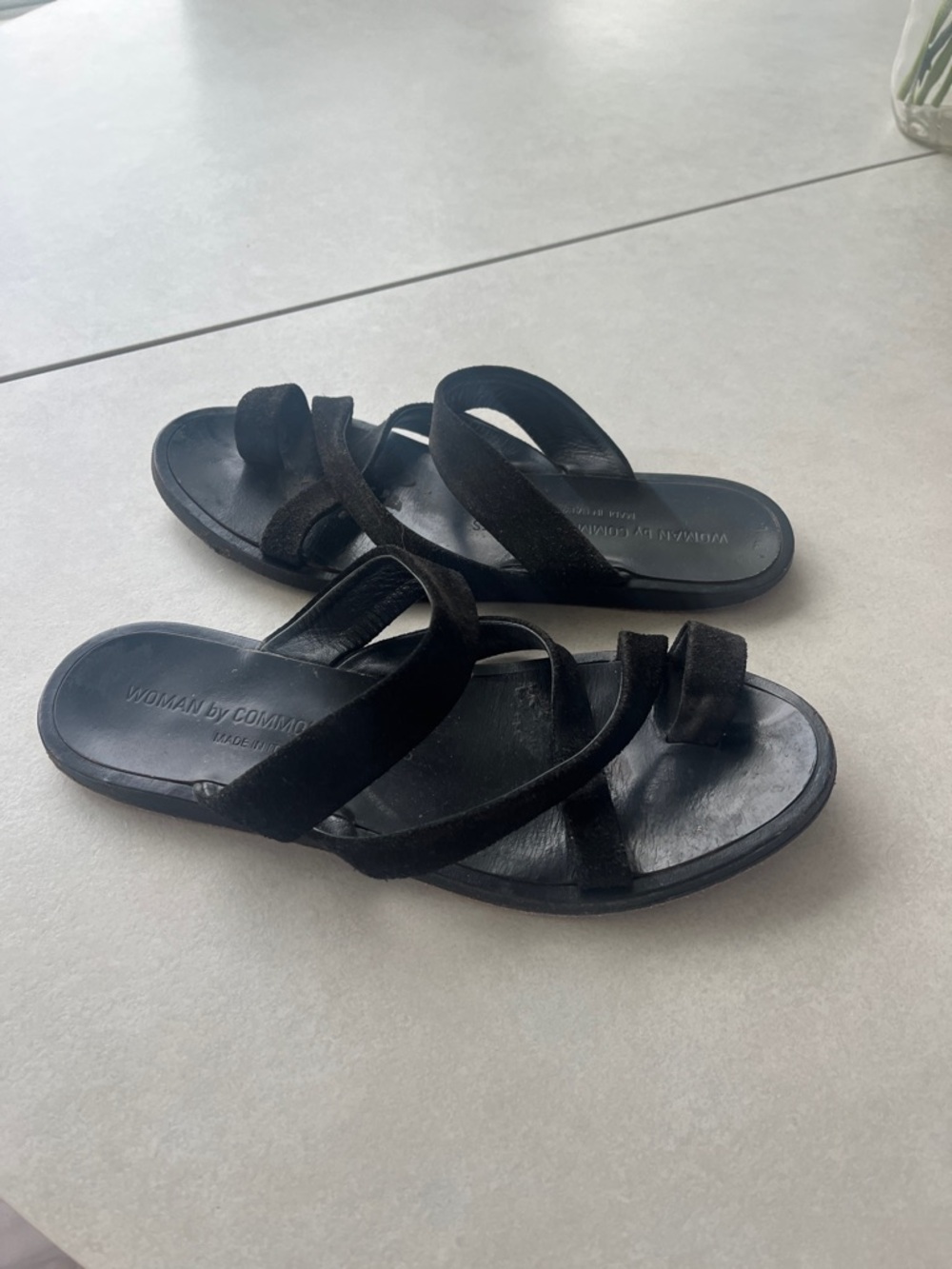 WOMAN by Common Projects Black suede Strappy Slide Sandals